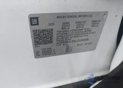 2020 GMC Acadia Awd Slt из США, поврежденный, VIN 1GKKNULS1LZ134566